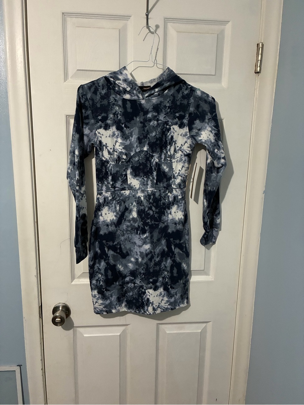 Almost Famous Blue Tie-Dye Hoodie Mini Dress